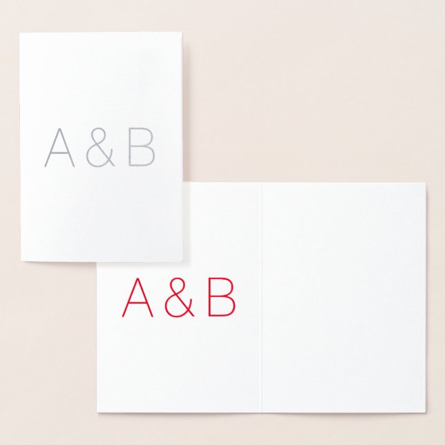 Minimalist red white custom couple monogram cute foil card (Display)