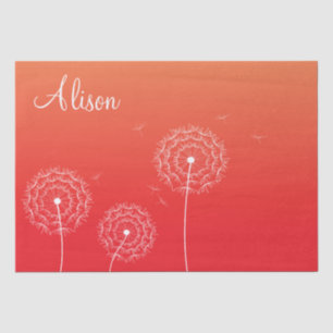 Minimalist Red White Dandelion Name Cute Floral  Tissue Paper