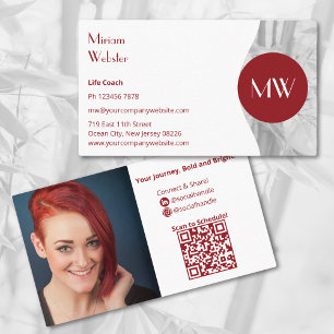 Minimalist Red White Life Coach Personal Business Card