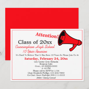 Minimalist  Red White School Class Reunion Invitation