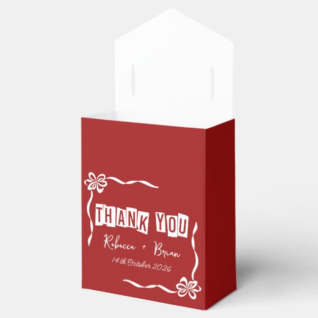 Minimalist Red & White Thank You Wedding Favor Box (Opened)