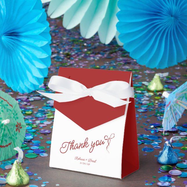 Minimalist Red & White Thank You Wedding Favor Box (Party)