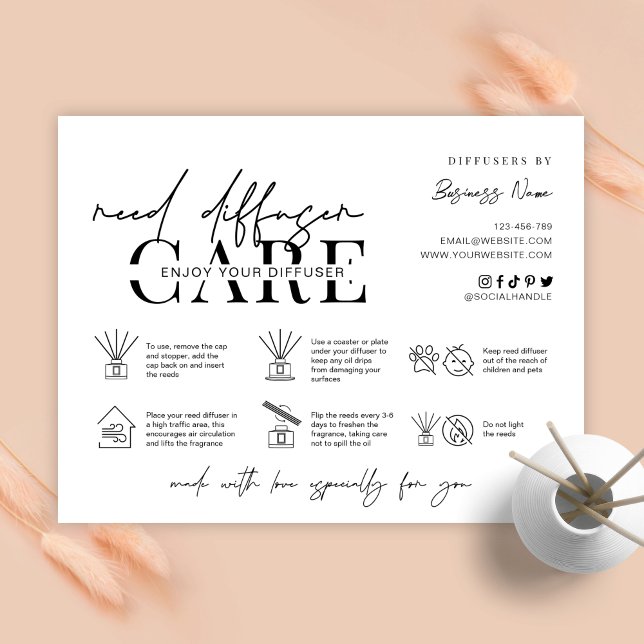 Minimalist Reed Diffuser Care Instructions Card (Creator Uploaded)