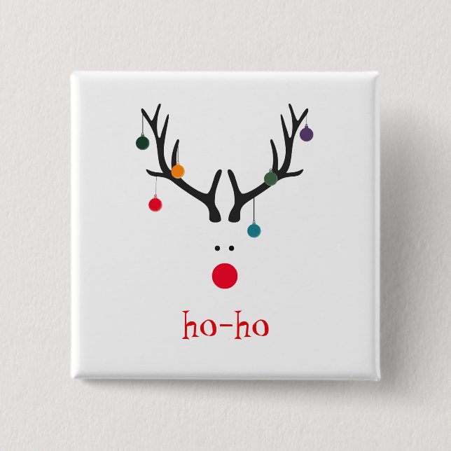 Minimalist reindeer on white ho-ho 2 inch square button (Front)
