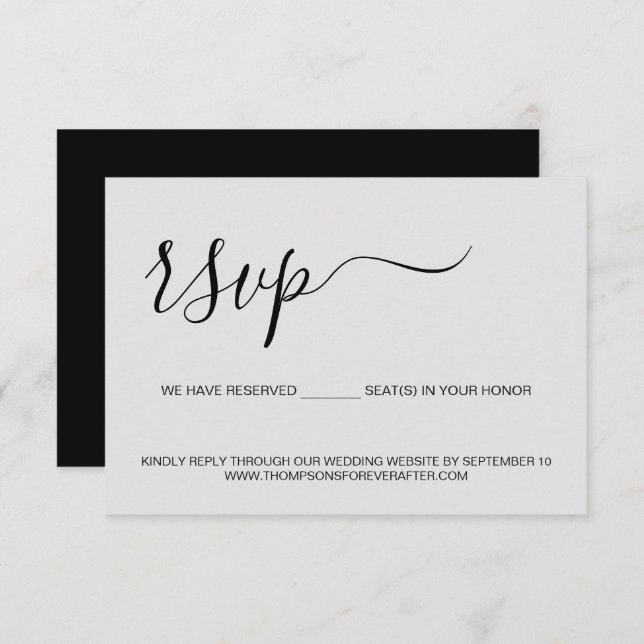 Minimalist Reserved Seat Wedding Website Grey RSVP Card (Front/Back)