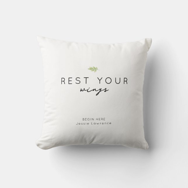 Minimalist Rest Your Wings Personalized Throw Pillow (Front)