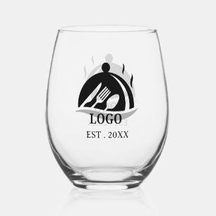 Minimalist Restaurant Logo Stemless Wine Glass