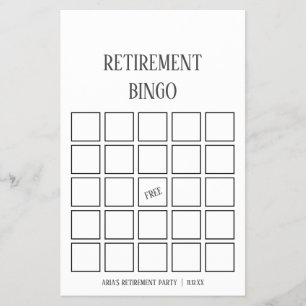 Minimalist Retirement Bingo Cards