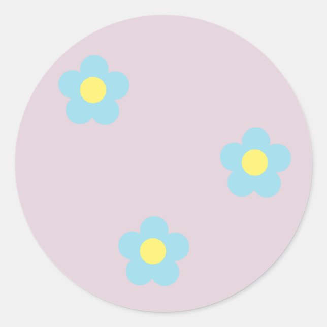 Minimalist Retro 90s Y2k Pastel Blue Flowers Lilac Classic Round Sticker (Front)
