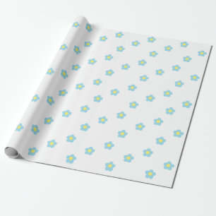 Minimalist Retro 90s Y2k Pastel Blue Flowers  Wrapping Paper