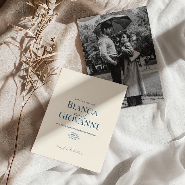 Minimalist Retro Blue Typography Wedding Invitation (Creator Uploaded)