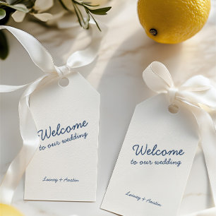 Minimalist Retro Blue Wedding Gift Tag