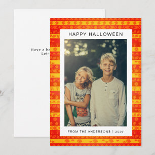 Minimalist Retro Boho Pattern Halloween Photo Holiday Card