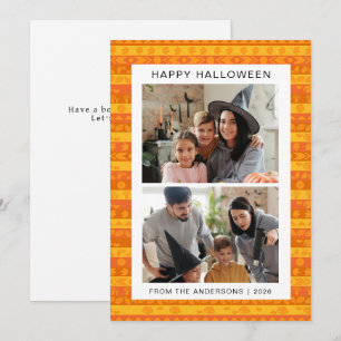 Minimalist  Retro Boho Pattern Halloween Photo Holiday Card