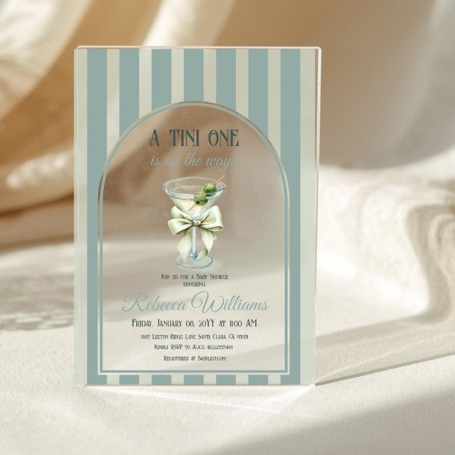 Minimalist Retro Bow Tini One Martini Baby Shower Acrylic Invitations (Creator Uploaded)