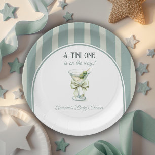 Minimalist Retro Bow Tini One Martini Baby Shower Paper Plate