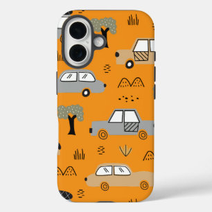 Minimalist Retro Cars Seamless Pattern in Neutral  iPhone 16 Case