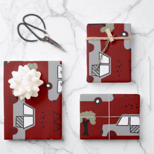 Minimalist Retro Cars Seamless Pattern in Neutral Wrapping Paper Sheet