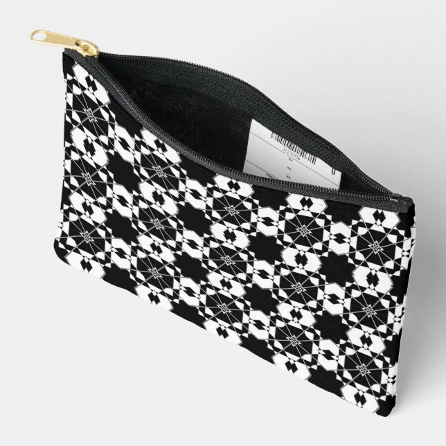 Minimalist retro check pattern – Monochrome design Accessory Pouch (Open)