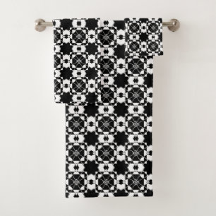Minimalist retro check pattern – Monochrome design Bath Towel Set