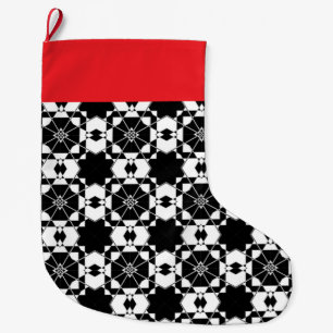 Minimalist retro check pattern – Monochrome design Large Christmas Stocking