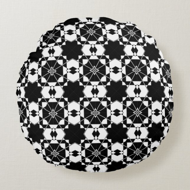 Minimalist retro check pattern – Monochrome design Round Pillow (Front)