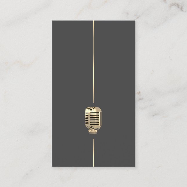 Minimalist Retro Gold Microphone Business Card (Front)