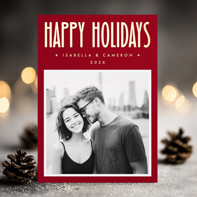 Minimalist retro Happy Holidays deep red Christmas Foil Holiday Card (Minimalist retro Happy Holidays deep red Christmas Foil Holiday Card)