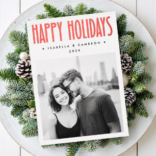 Minimalist retro Happy Holidays white Christmas Foil Holiday Card