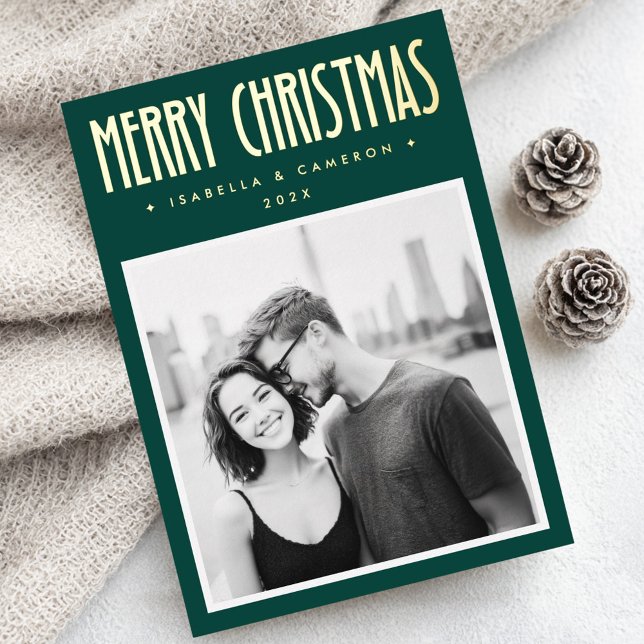 Minimalist retro Merry Christmas dark green Foil Holiday Card (Minimalist retro Merry Christmas dark green Foil Holiday Card)