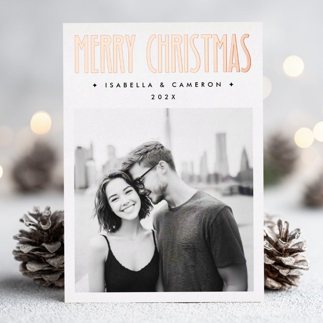 Minimalist retro Merry Christmas minimalist white Foil Holiday Card (Minimalist retro Merry Christmas minimalist white Foil Holiday Card)