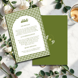 Minimalist Retro Olive green Arch Checker Wedding Enclosure Card