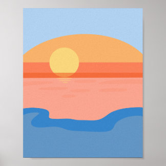 Minimalist retro orange sunset poster