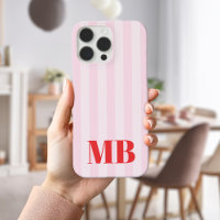 Minimalist Retro Pink Red Striped Monogram