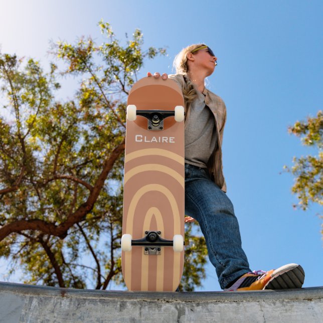 Minimalist Retro Rainbow Sun Skateboard (Outdoor 1)