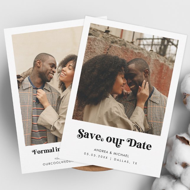 Minimalist Retro Script 2 Photos Wedding Website Save The Date (Creator Uploaded)