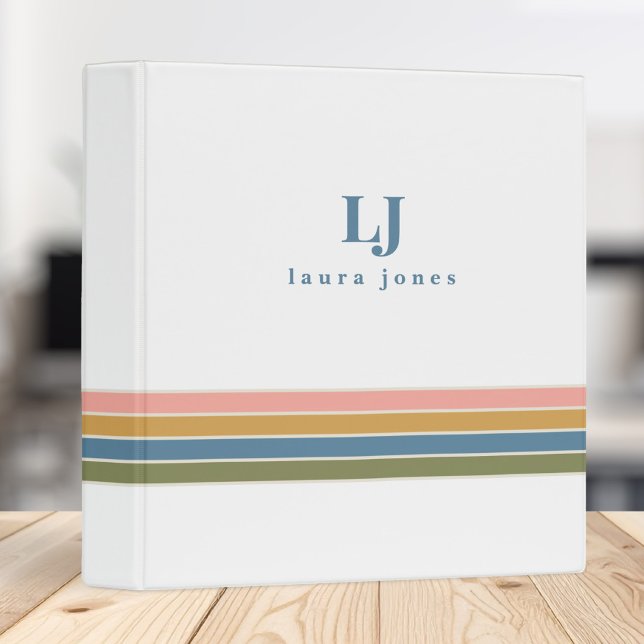 Minimalist Retro Stripes Monogram Binder (Creator Uploaded)