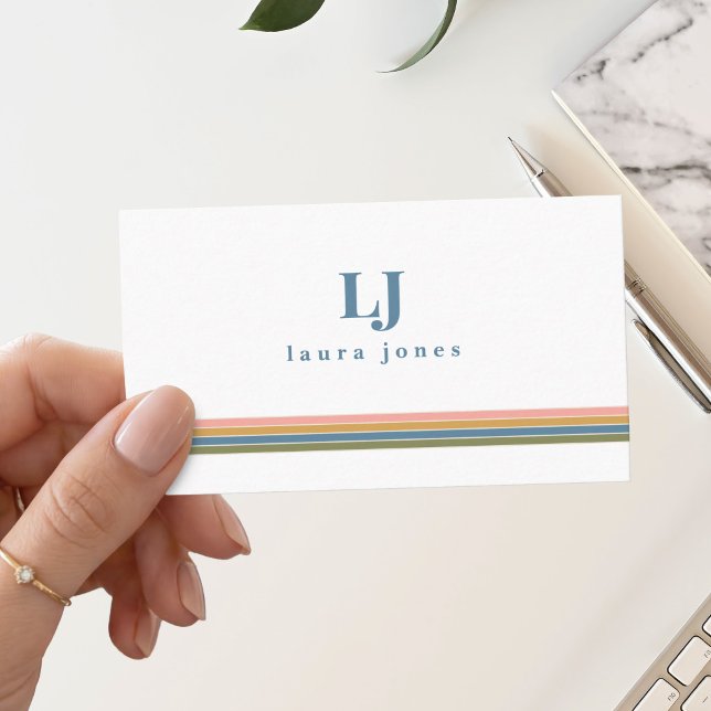 Minimalist Retro Stripes Monogram Business Card (Creator Uploaded)