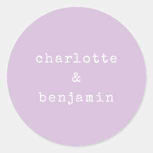 Minimalist Retro Typewriter Couple Names Lilac Classic Round Sticker