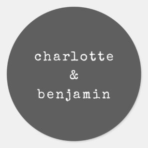 Minimalist Retro Typewriter Custom Wedding Black Classic Round Sticker
