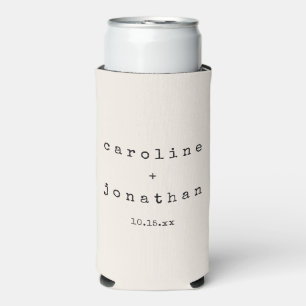 Minimalist Retro Typewriter Custom Wedding Ivory Seltzer Can Cooler