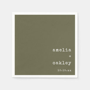 Minimalist Retro Typewriter Olive Custom Wedding  Napkin