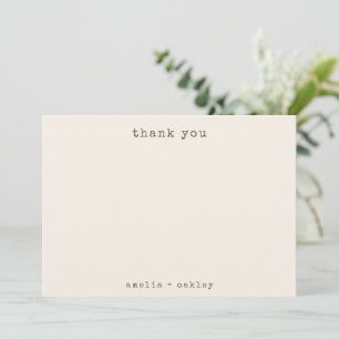 Minimalist Retro Typewriter Olive Custom Wedding Thank You Card