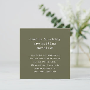 Minimalist Retro Typewriter Retro Olive Wedding Invitation