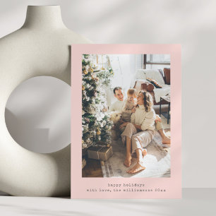 Minimalist Retro Typewriter Vertical Photo Pink Holiday Card