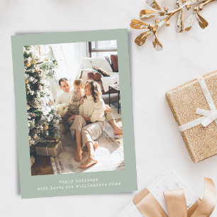 Minimalist Retro Typewriter Vertical Photo Sage Holiday Card
