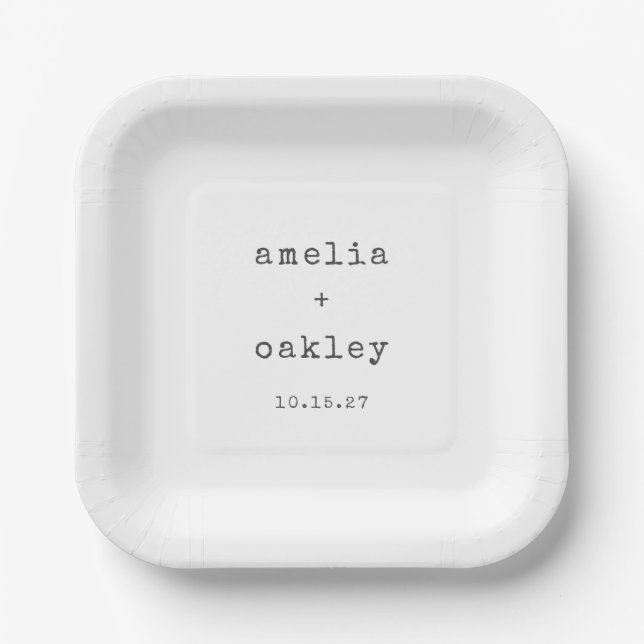 Minimalist Retro Typewriter White Custom Wedding  Paper Plate (Front)