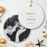 Minimalist Retro Typewriter White Wedding Photo Ceramic Ornament<br><div class="desc">Minimalist Retro Typewriter Black and White Wedding Photo Ceramic Ornament</div>