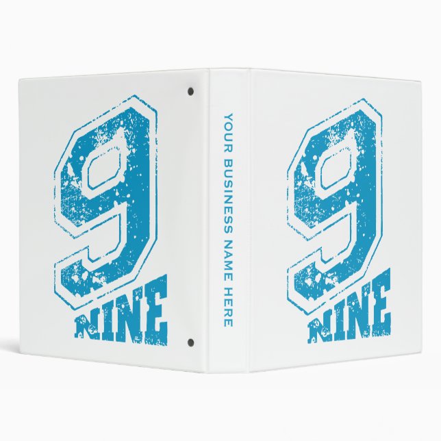Minimalist Retro Typography Blue Number Nine Binder (Background)