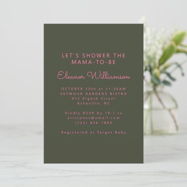 Minimalist Retro Typography Pink Green Baby Shower Invitation (Standing Front)